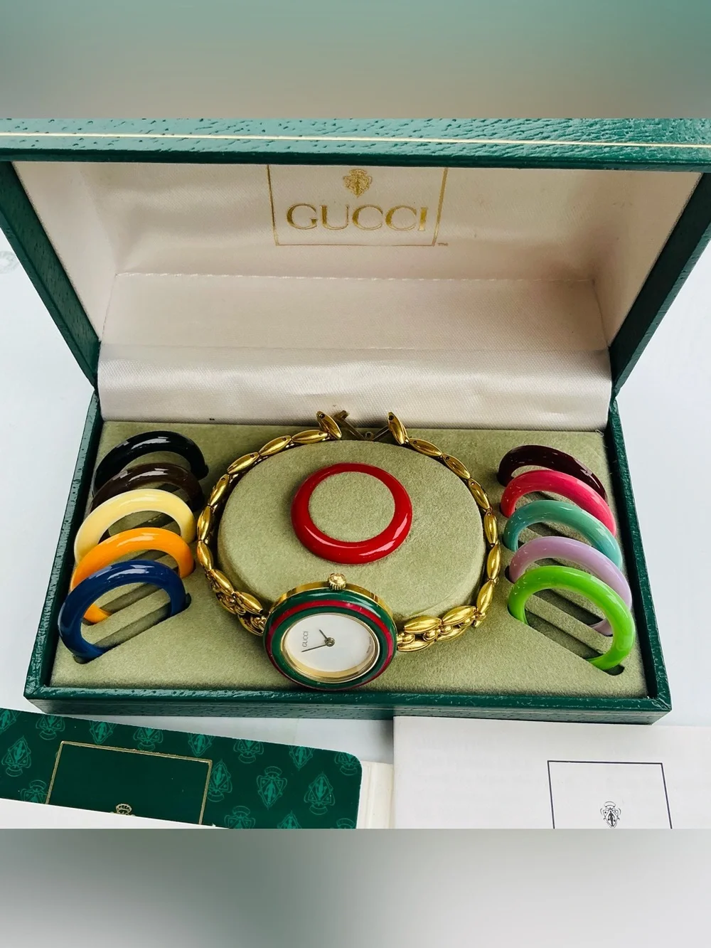 Gucci Gold Bracelet Watch with Interchangeable Colorful Bezels🔥🔥🔥